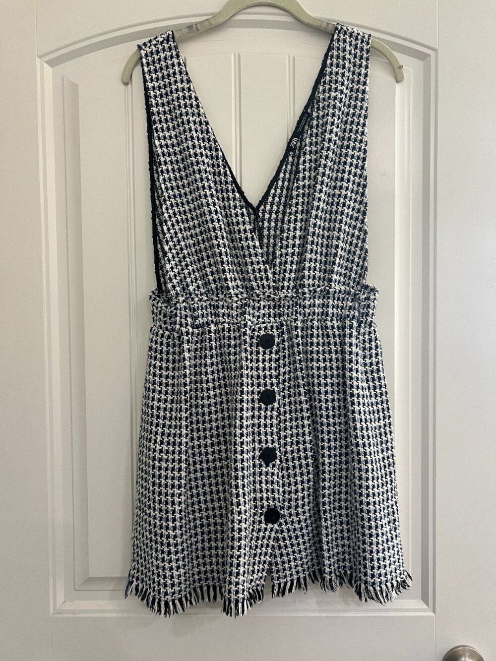 Zara - Blue, White, Black Tweed Jumper, Button Down Mini Skirt - Medium
